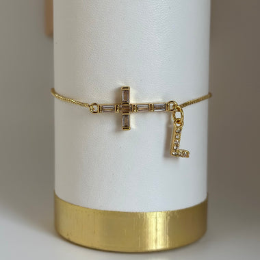 Cross Baguette w/ initial Bracelet