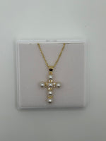 Beaded Pearl Cross Necklace